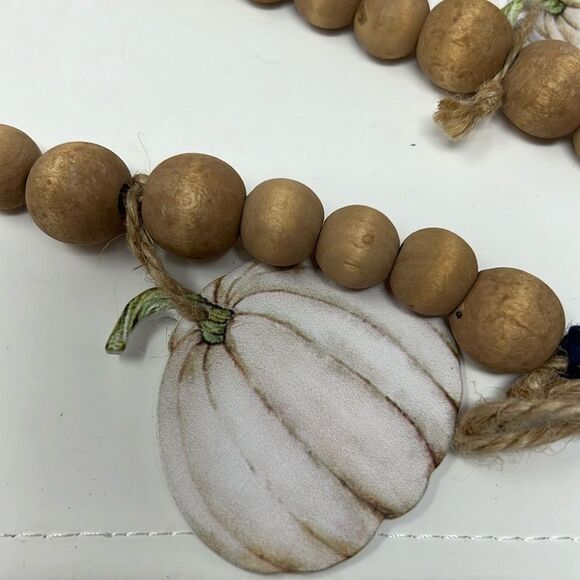 CLEARANCE! Pumpkin Garland Wooden Beads Navy Jute Tassel Fall Decor Thanksgiving - Picture 7 of 11